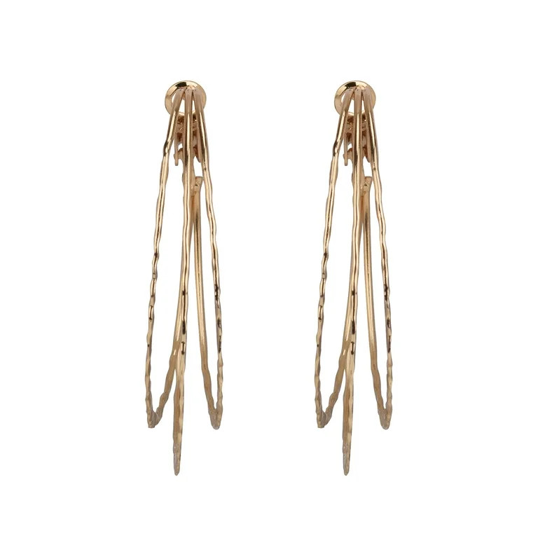 Time and Tru Women's Gold Tone Triple Layer Hammered Hoop Earring | Walmart (US)