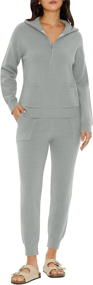 DEEP SELF Women's Sweater Sets Two Piece Outfits Long Sleeve Pullover Half Zip Jogger Pants Loung... | Amazon (US)