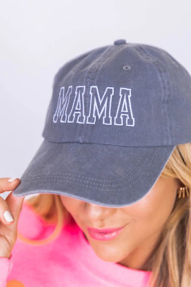 Mama Charcoal Embroidery Cap | Pink Lily