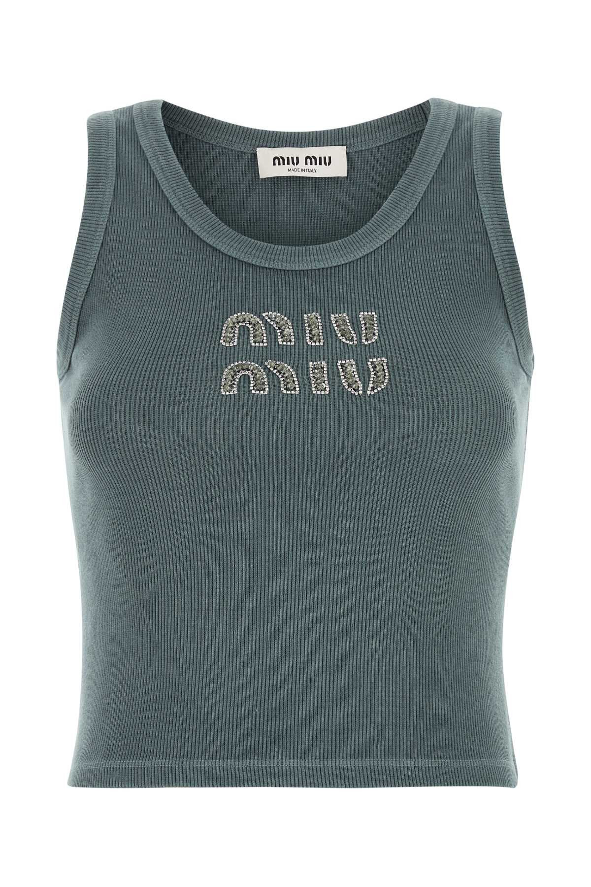 Miu Miu Petrol Blue Stretch Cotton Tank Top | Italist.com US