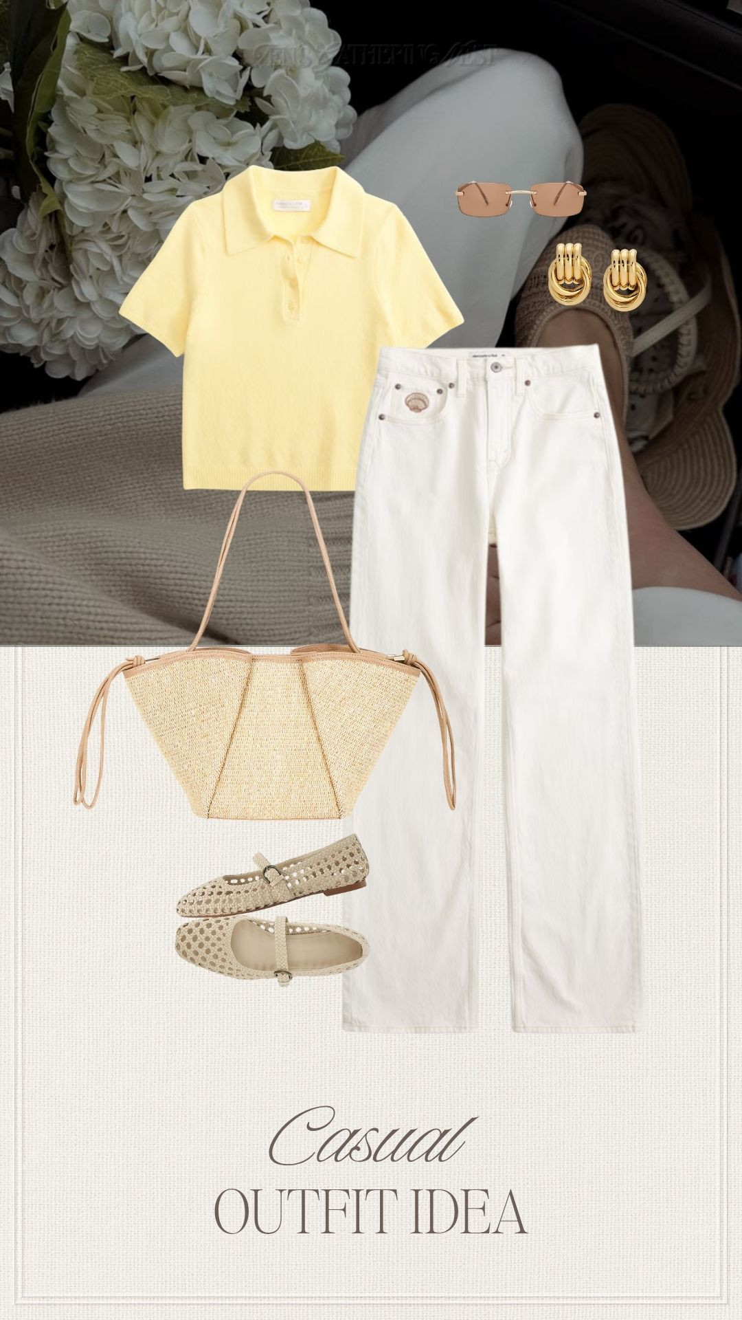A polished casual outfit for sunny days. 🍋 Pair this soft yellow polo with white wide-leg jeans, woven flats and a raffia tote for an effortlessly elevated look.

#abercrombiestyle #revolve #casualoutfit #summeroutfit #whitejeansoutfit #polotop #neutralstyle #everydayoutfit #womensfashion #outfitinspo

#LTKootd