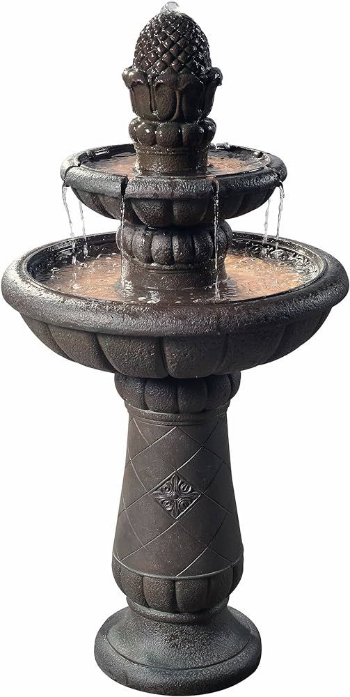 Teamson Home Deluxe Pineapple Pedestal 2 Tiered Floor Waterfall Fountain with Pump for Outdoor Pa... | Amazon (US)