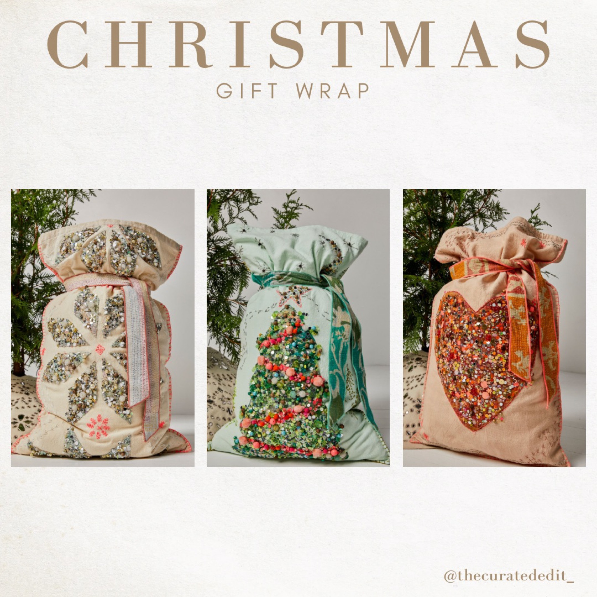 These are SO pretty! 🤩 Christmas Gift Wrap-Embellished Gift Sack

#giftwrap #giftsack #wrapping #holiday #christmas #christmasgift #gifting #holidaygifting #giftsack #presents #freepeople #fp 

#LTKHoliday #LTKGiftGuide #LTKSeasonal