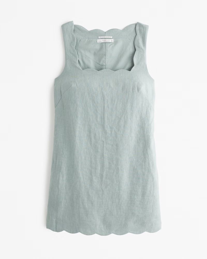 Women's Premium Linen Scalloped Mini Dress | Women's Dresses & Jumpsuits | Abercrombie.com | Abercrombie & Fitch (US)