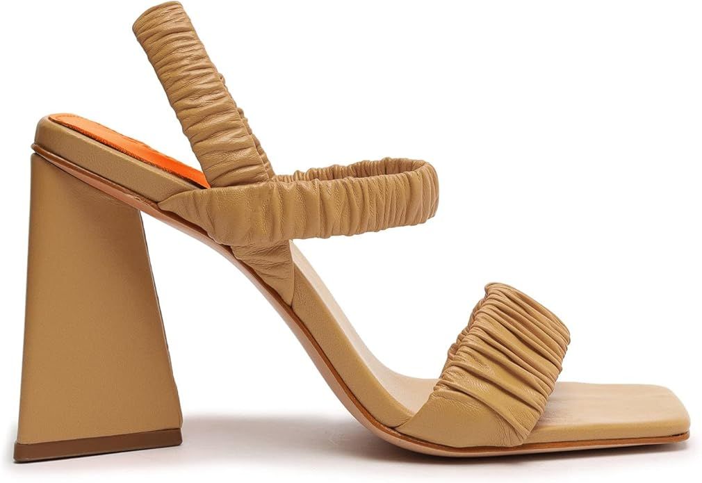 SCHUTZ Lirah Honey Beige Slingback Strap Open Toe Block High Block Heel Sandals | Amazon (US)