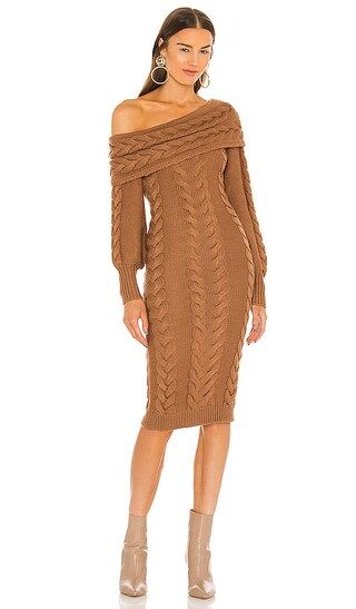 x REVOLVE Celestia Off Shoulder Cable Dress in Nude | Revolve Clothing (Global)
