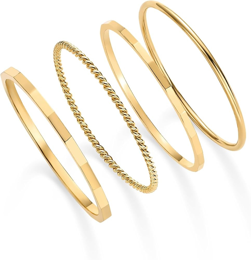 PAVOI 14K Gold Plated Four Pieces Thin Rings Set for Women | 4 Dainty Stacking Rings Pack | Minim... | Amazon (US)