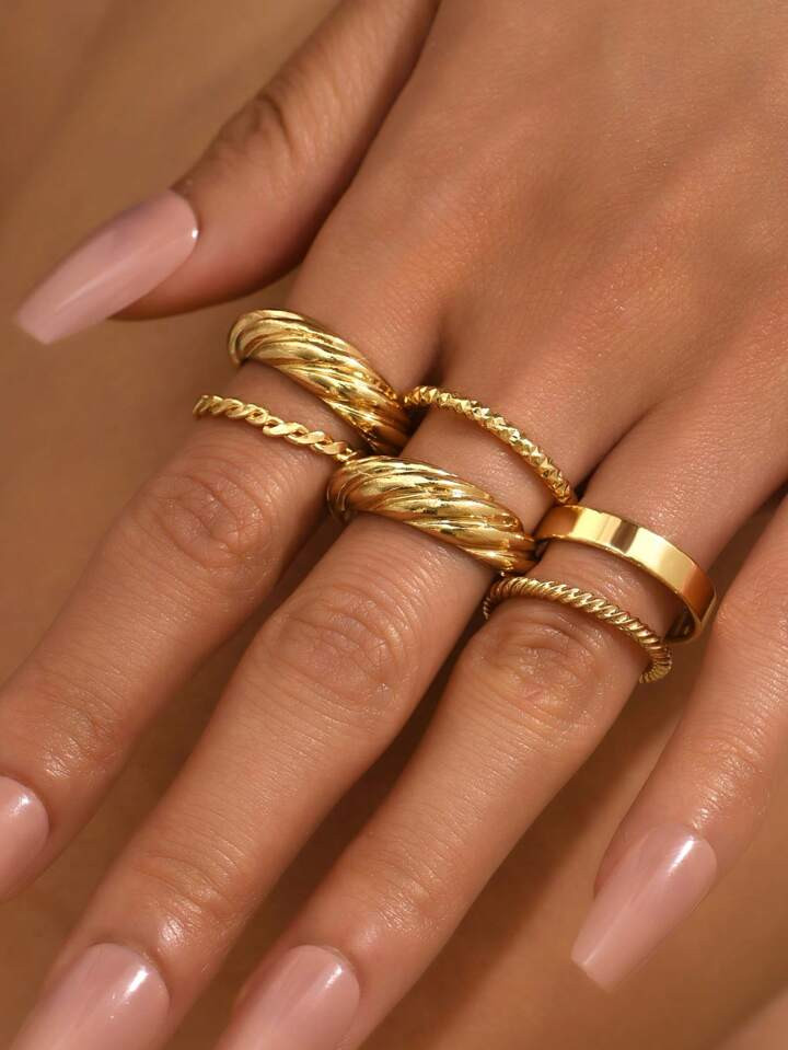 6pcs/set European And American Fashion Trend Spiral Design Ring Set | SHEIN USA | SHEIN