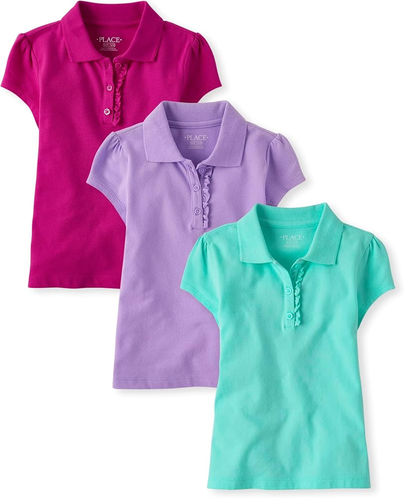 The Children's Place Girls' Multipack Short Sleeve Ruffle Pique Polos | Amazon (US)
