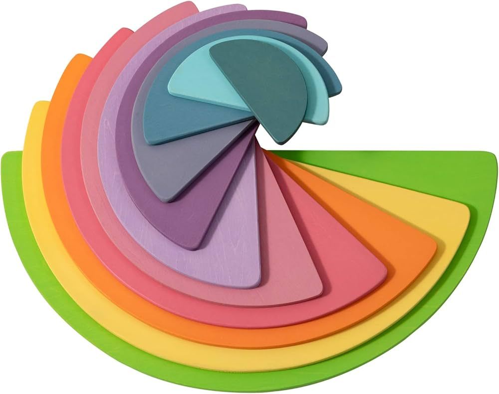 MERRYHEART Wooden Rainbow Semicircle Stacker Toys, 11Pcs Semicircle Pastel Rainbow Stacking Puzzl... | Amazon (US)