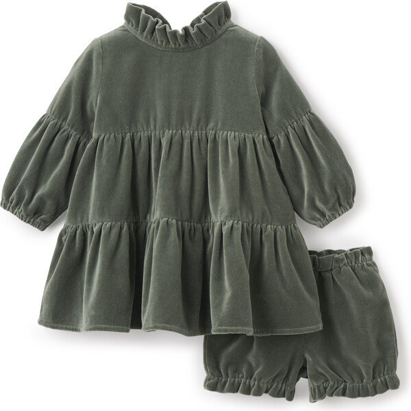 Velveteen Ruffle Collar Juliet Sleeve Dress & Bloomers, Dusty Green | Maisonette