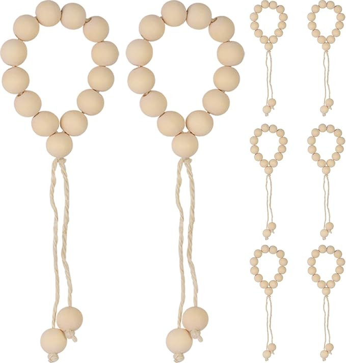 Eiqer 8 Pcs Wood Bead Napkin Rings, Rustic Farmhouse Wood Beads Garland Wall Hanging Decor Weddin... | Amazon (US)