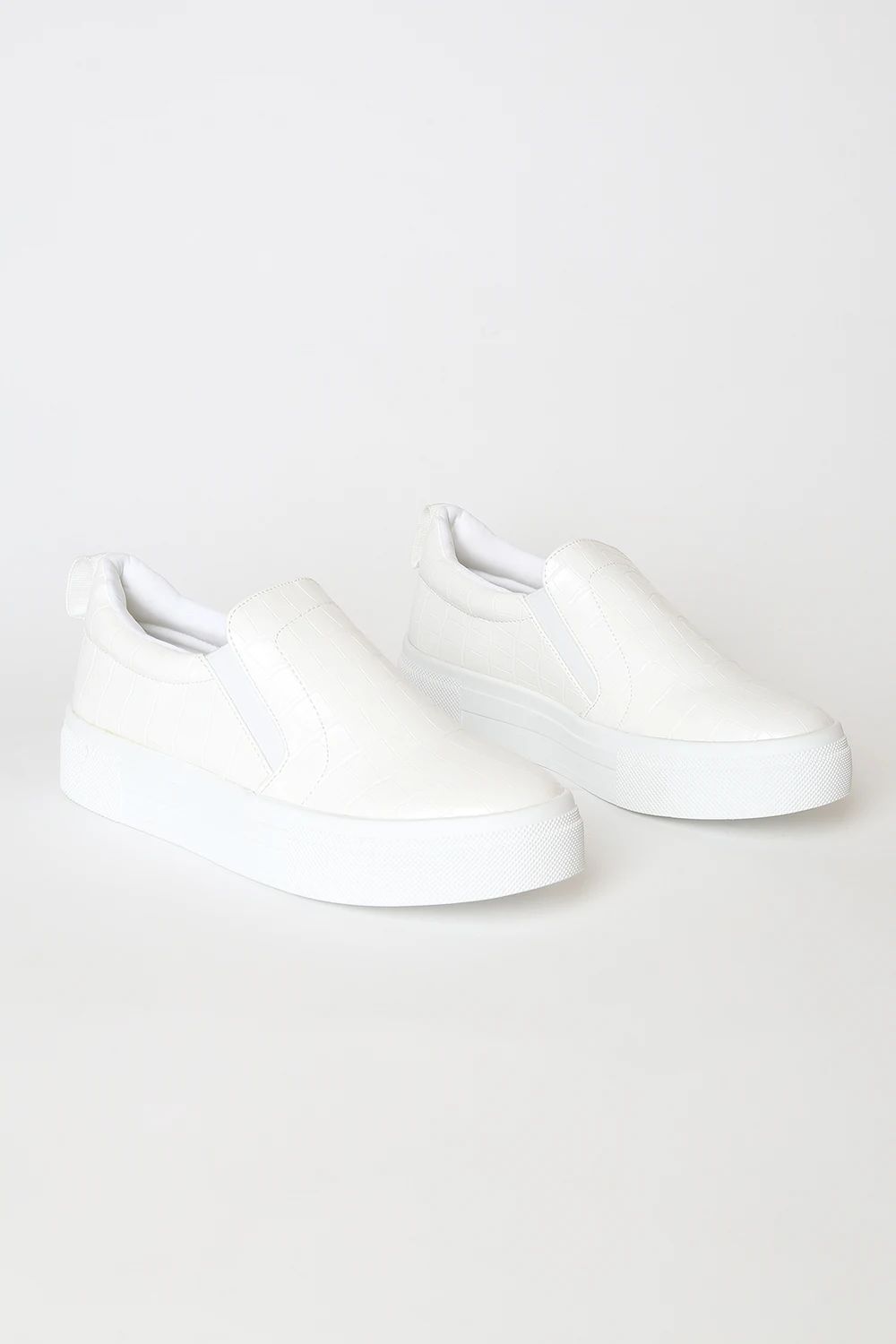 Cassay White Crocodile-Embossed Platform Slip-On Sneakers | Lulus (US)