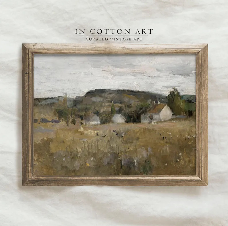 Vintage Spring Landscape Painting / Country Field PRINTABLE Digital Download / Rustic Meadow Prin... | Etsy (US)