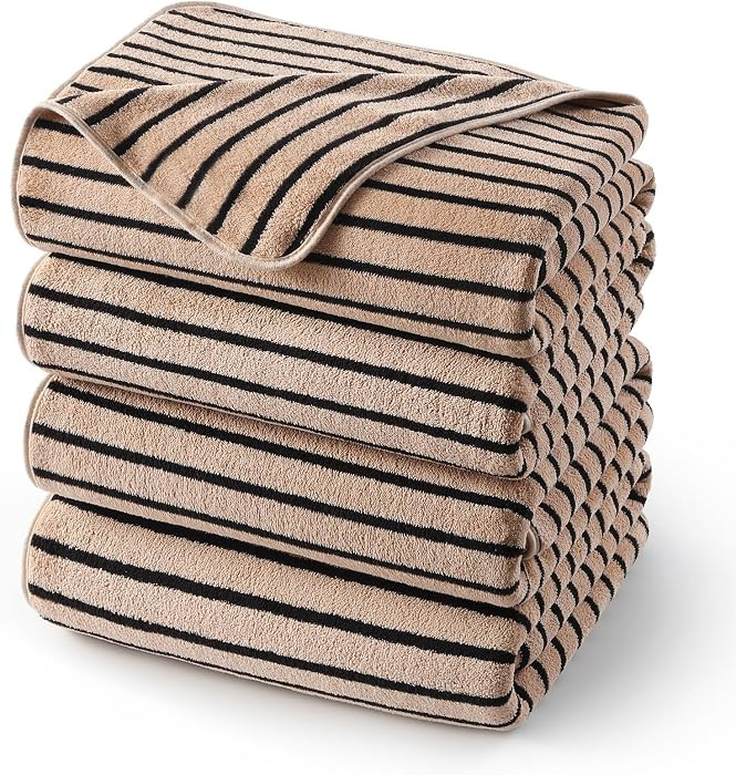 ecolook Striped Microfiber Bath Towel Set of 4, Lightweight-Khaki | Amazon (US)