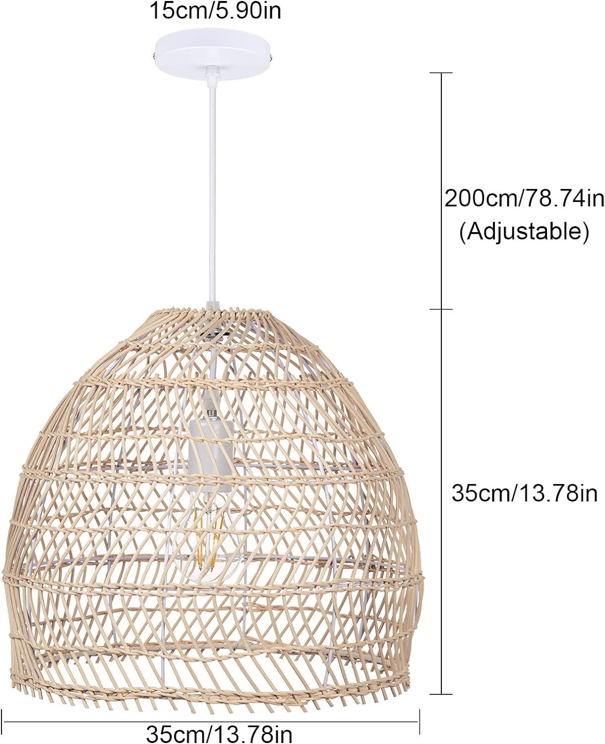 WalmHomie 1 Light Rattan Ceiling Light Wicker Pendant Lighting Lampshade Basket Ceiling Hanging L... | Amazon (US)