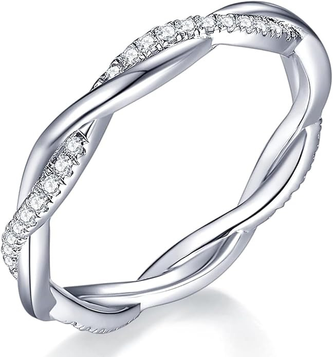 IMOLOVE Moissanite Wedding Band for Women, Twisted Rope D Color VVS1 Moissanite, Full Eternity Ri... | Amazon (US)