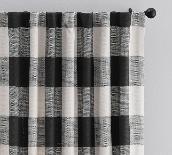Bryce Check Cotton Rod Pocket Curtain, 50 x 84", Charcoal | Pottery Barn (US)