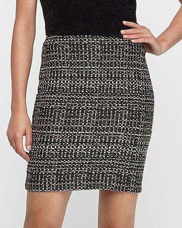 high waisted metallic tweed mid-thigh skirt | Express