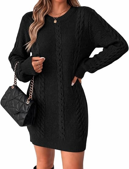 Zeagoo Sweater Dresses for Women 2026 Fall Winter Long Sleeve Bodycon Dress | Cable Knit Sweater ... | Amazon (US)
