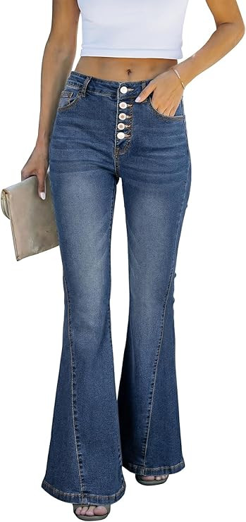 Sidefeel Flare Jeans for Women High Waisted Stretchy Bell Bottoms Wide Leg Side Seam Denim Pants | Amazon (US)