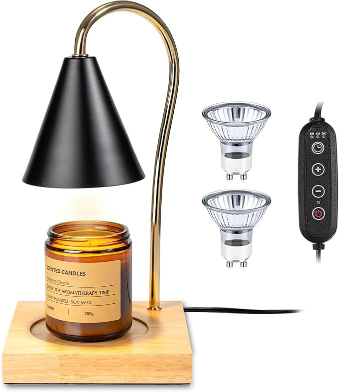 Vintage Candle Lamp with Timer and Dimmer, Candle Warmer Lamp with Melted Wax Lamp with Square Wo... | Amazon (US)