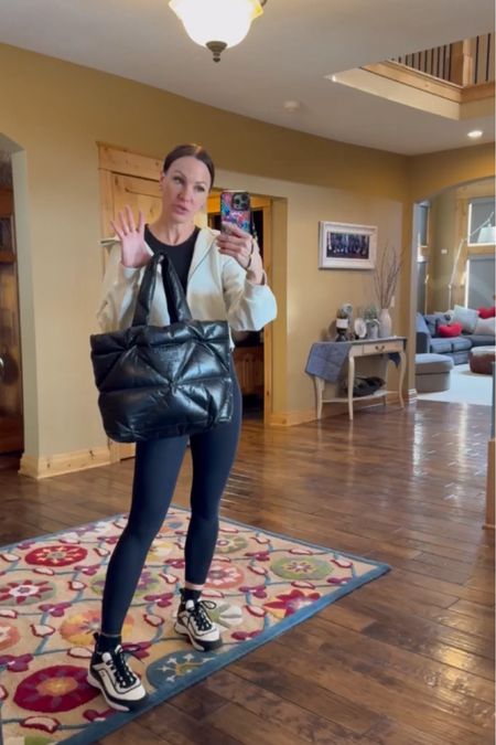 Running errands calls for buttery soft leggings, cute sneakers, a cropped tank and cropped jacket to finish it off! Paired with my puffy Prada that holds everything and then some! Shoes are Chanel. Wearing size 4 in leggings and shirt. Size xs/s in jacket. Size 7.5 in sneakers. 

#LTKstyletip #LTKover40 #LTKfitness