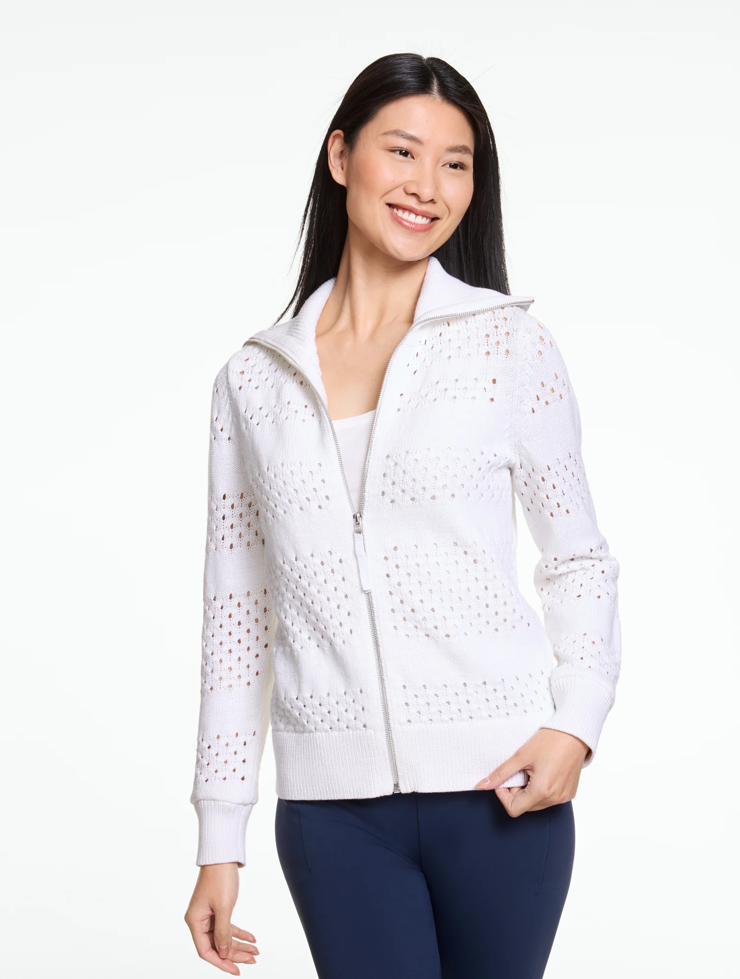 Mixed Stitch Sweater Jacket - White - XL Talbots | Talbots