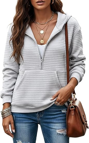 YOGINGO Zip Sweatshirt for Womens Waffle Hoodies, Fall Fit Fashion Outfits 2026 Casual Hooded Pul... | Amazon (US)