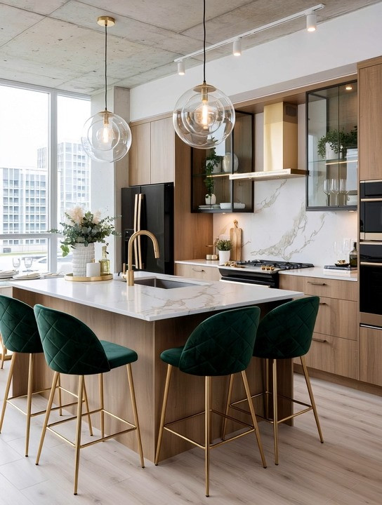 Have you been seeing color everywhere in modern homes? This is one of the easiest ways to bring it into your kitchen.

Instead of changing cabinets, countertops or backsplash, start with the kitchen island. A set of emerald velvet bar stools with brushed gold accents can completely change the personality of an otherwise ivory, white or neutral kitchen.

Then repeat that gold once more with a brushed gold faucet. That repetition is what makes the color feel intentional rather than simply added.

We love emerald because it brings richness and depth without overwhelming the room, while velvet adds softness against all the hard surfaces naturally found in a kitchen.

Two thoughtful changes. No major renovation. An entirely different feeling.

Explore our edit of velvet bar stools and brushed gold faucets to create your version.

#kitchendesign #barstools #emeraldgreen #kitchenisland 

 #LTKHome