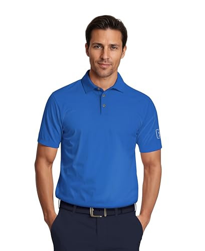 PGA Tour Men's Solid Cooling Texture Short Sleeve Golf Polo Shirt, Indigo Bunting, X-Large | Amazon (US)