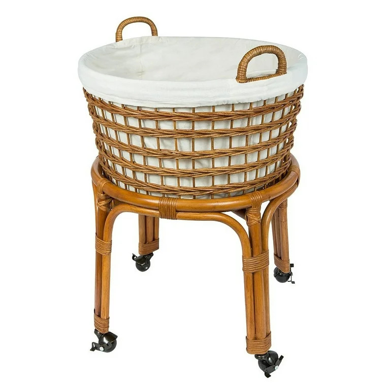 Kouboo Rolling Wicker Laundry Basket, Handwoven Wicker Hamper with Removable Cotton Liner, Stand,... | Walmart (US)