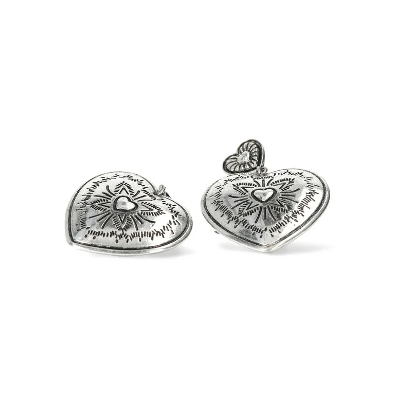 No Boundaries Silver-Tone Heart Earrings, Women’s | Walmart (US)
