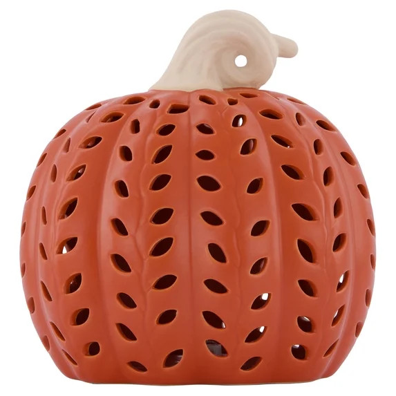 Light-Up Ceramic Pumpkin Tabletop Decoration, Orange, 8", Fall by Way To Celebrate | Walmart (US)