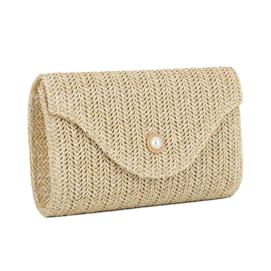 Oweisong Straw Clutch Purses for Women Summer Pearl Evening Bag Small Beach Woven Purse and Handb... | Amazon (US)