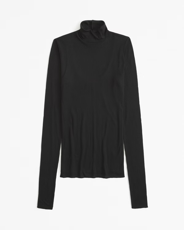 Long-Sleeve Sheer Rib Turtleneck Top | Abercrombie & Fitch (US)