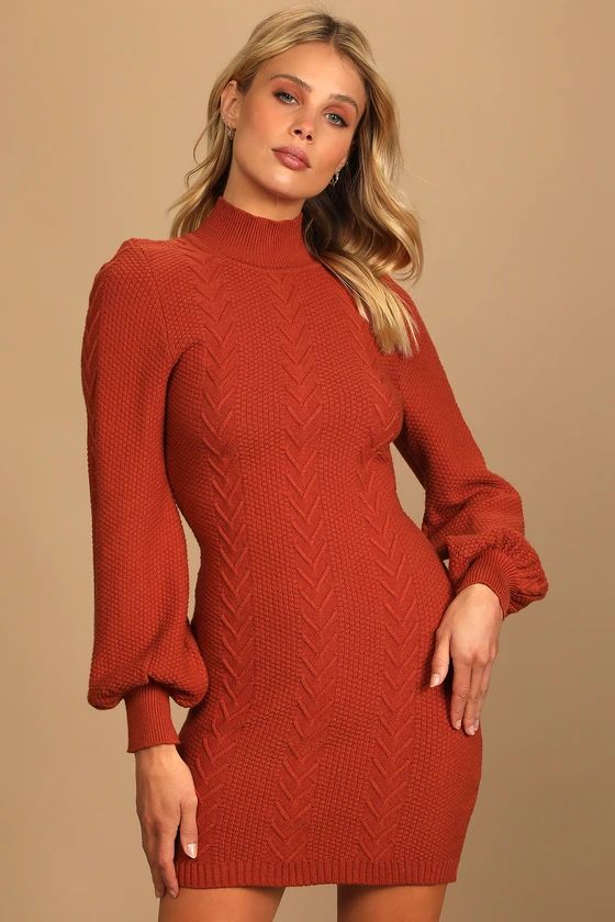 Thankful Thoughts Rust Brown Cable Knit Sweater Dress | Lulus (US)