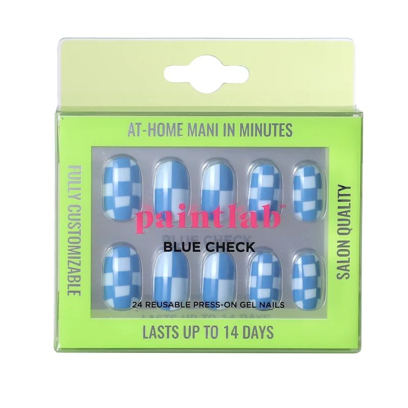 PaintLab Reusable Press-on Gel Nails Kit, Blue Checkered, 24 Count | Walmart (US)