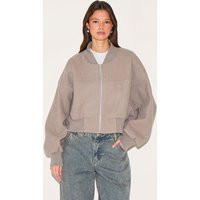 Taupe Ruched Sleeve Cropped Bomber Jacket | PrettyLittleThing US