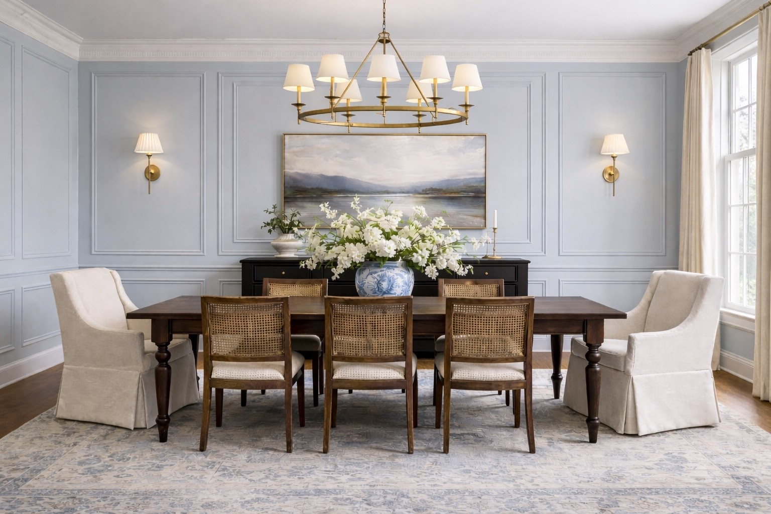 Tranquil and sophisticated dining room. I’ve linked multiple options so you can Shop the look below! 
Paint color: Sherwin-Williams Misty (SW 6232) 

Dining room inspo
Modern British colonial
West Indies
Home decor
Interior design ￼

#LTKHome