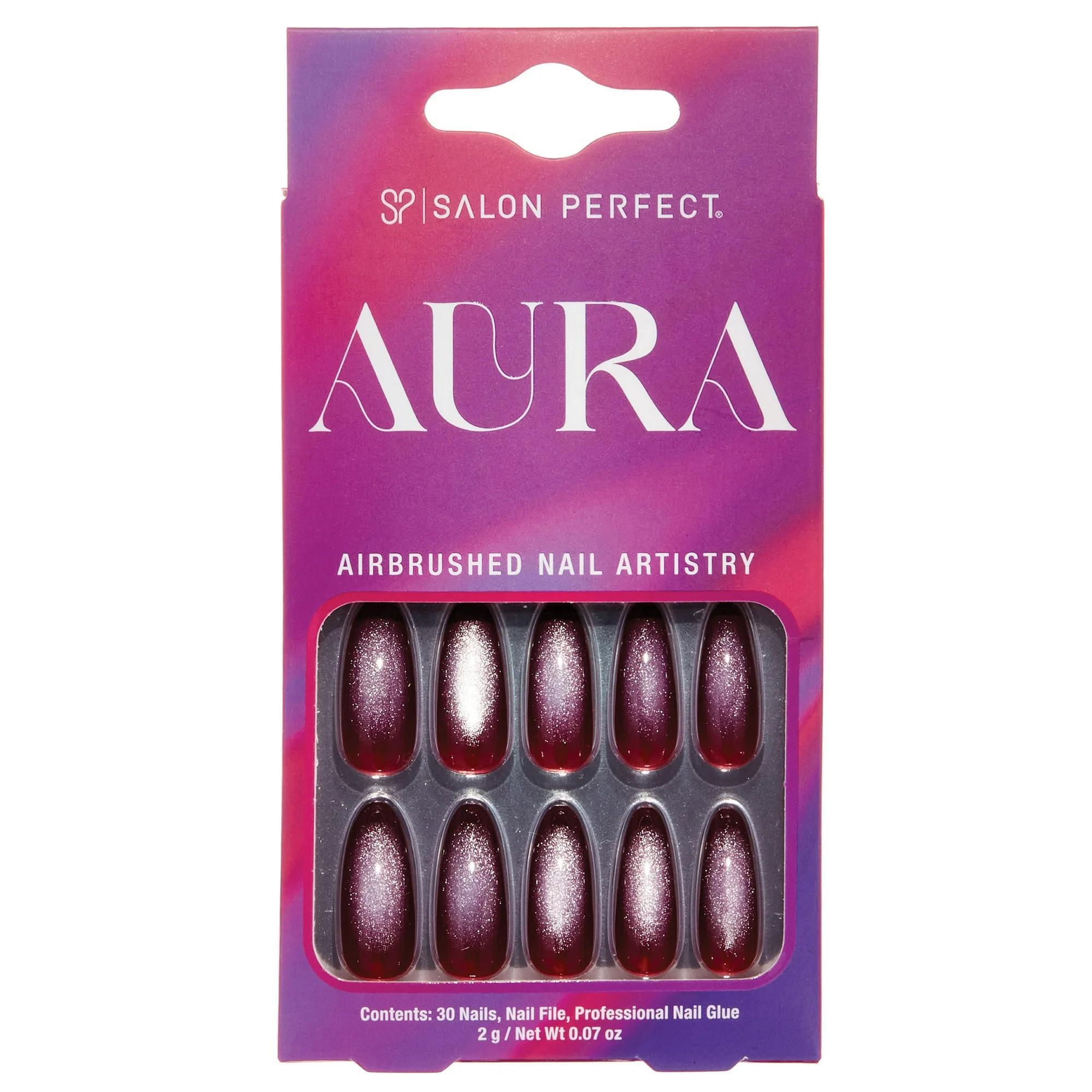 Salon Perfect Artificial Press On Nails, 196 Aura Deep Purple Magnetic, Long Almond Glue On Fake ... | Walmart (US)