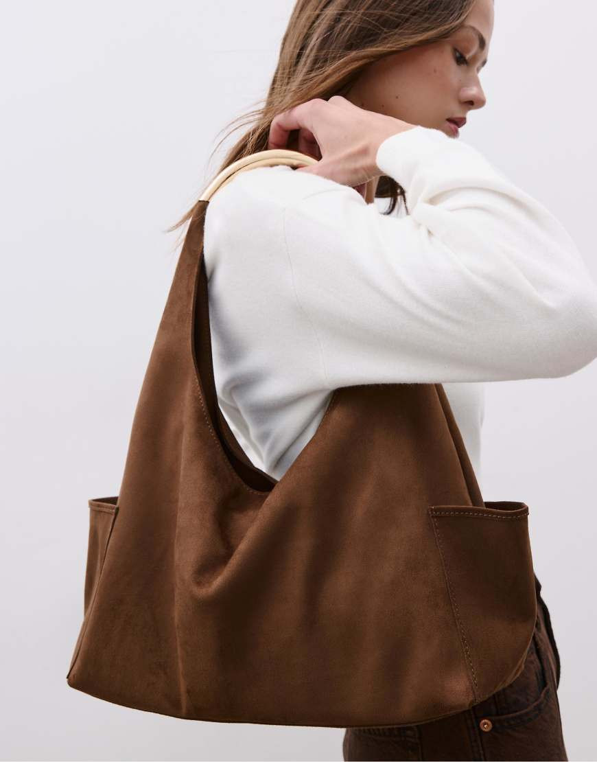 Stradivarius Shoulder bag with metallic handle in brown | ASOS (Global)