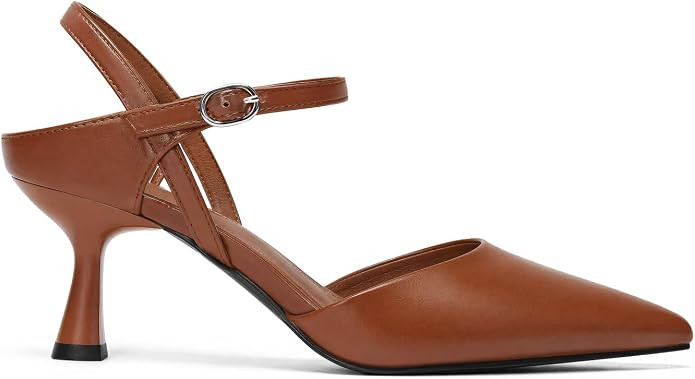 Coutgo Womens Kitten Heels Dress Shoes Closed Pointed Toe Pumps Adjustable Strap Work Party Shoes | Amazon (US)