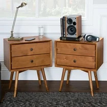 Mid-Century Modern Caramel Wood Nightstands by Manor Park, Set of 2 | Walmart (US)