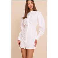 White Button Down Boat Neck Cocoon Sleeve Bodycon Dress | PrettyLittleThing US