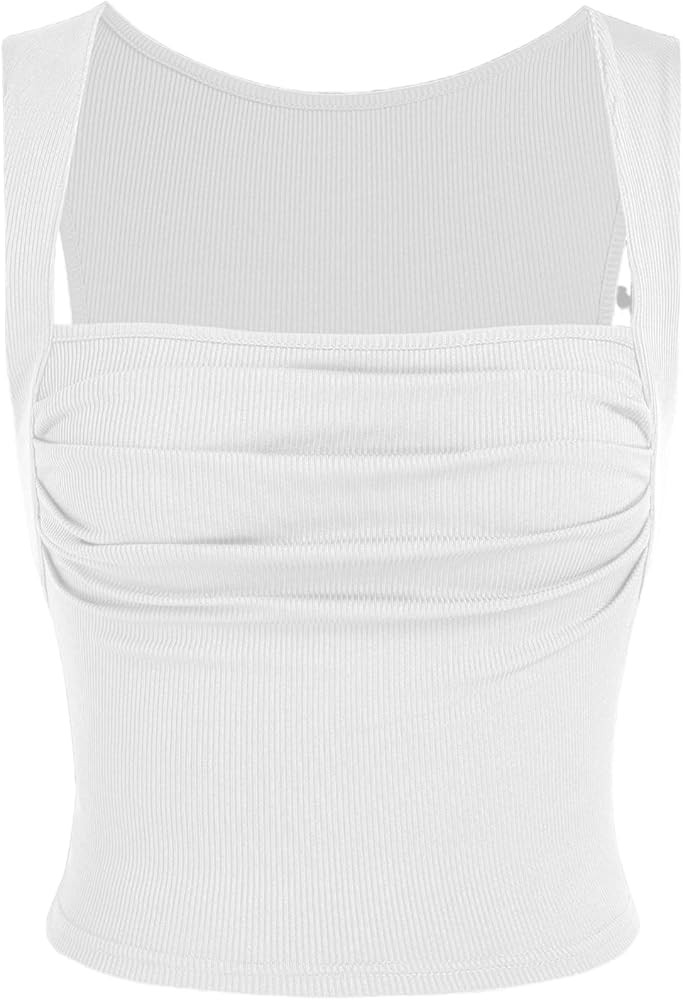 CIDER Solid Ruched Square Neck Crop Top | Amazon (US)