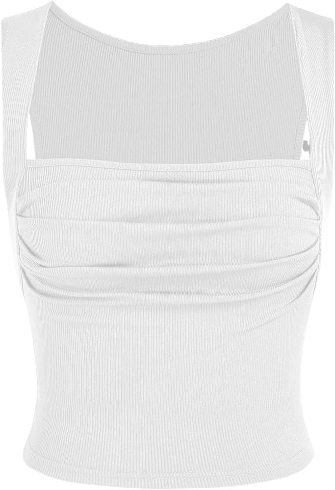 Solid Ruched Square Neck Crop Top | Amazon (US)