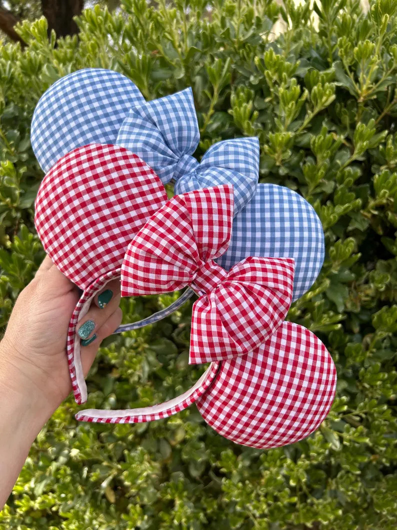 Gingham Ears, Red and Denim Blue  Gingham Ears, | Etsy (US)
