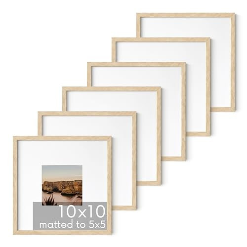 HAUS AND HUES Modern Oak Wood Picture Frame, Beige, 10x10 inches, Matted, Set of 6, Gallery Wall Frame | Amazon (US)