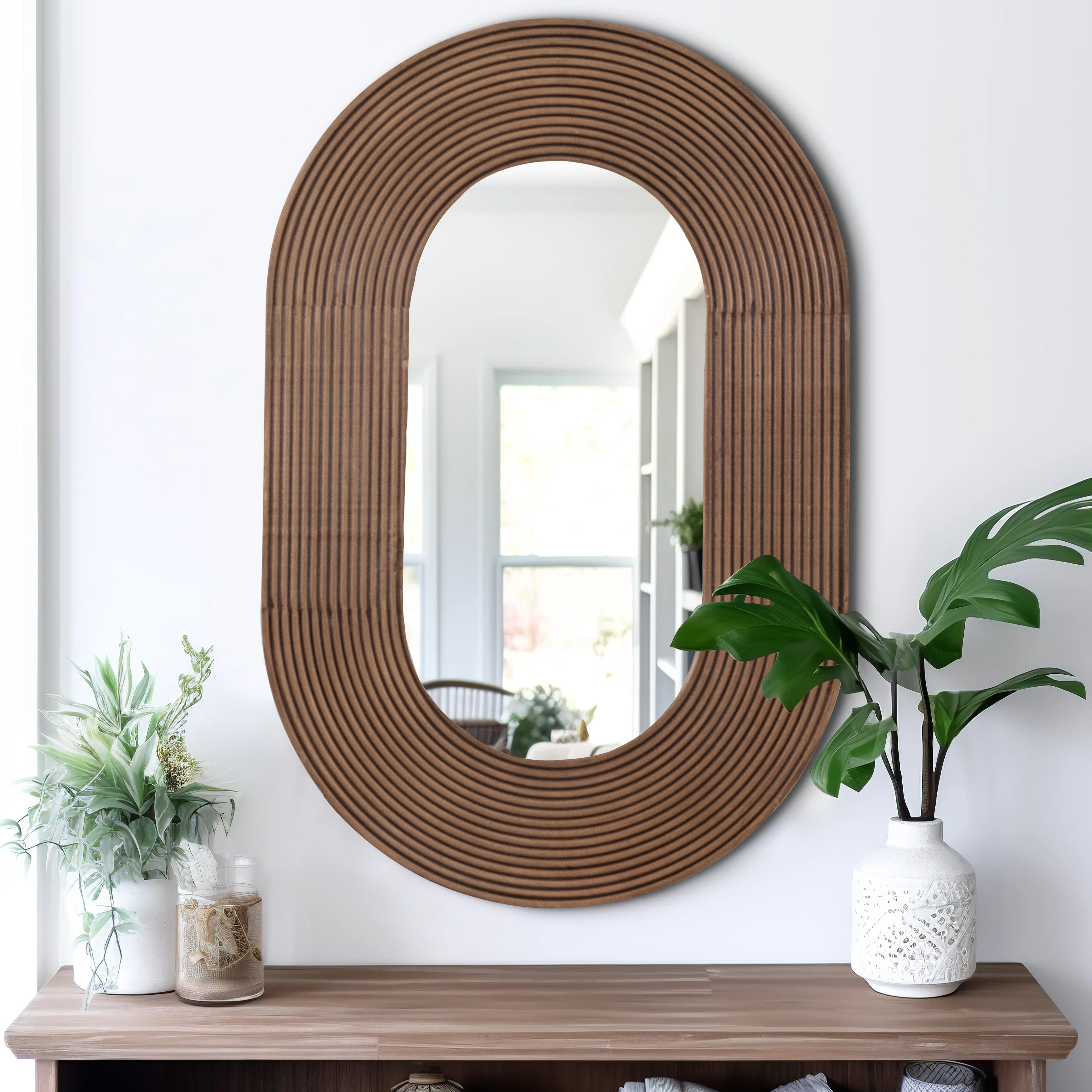 Faunie Wall Mirror with Ribbed Oval Frame for Living Room – Large Decorative Wall Mirror for Ba... | Wayfair North America